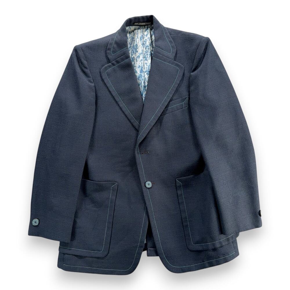Vintage Leisure Jacket Mens 38 Blue Blazer Contrast Stitch Disco USA 70s